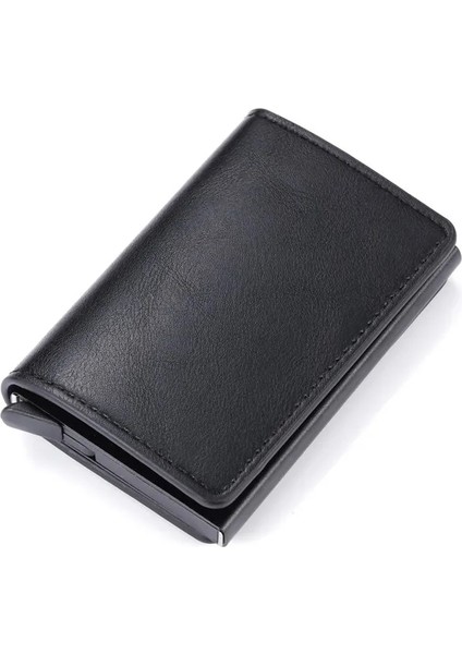 K9109 Siyah Stil Alüminyum Kredi Iş Mini Kart Cüzdan Erkek Kadın Akıllı Deri Cüzdan Para Klipsli Rfid Kart Sahibinin (Yurt Dışından)