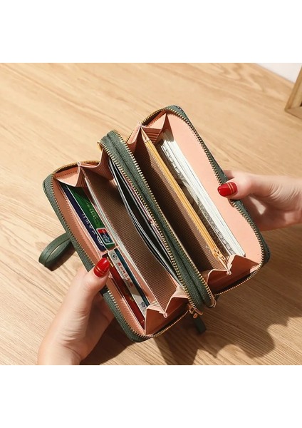 Bir Fermuar Pembe Tarzı Kadın Cüzdanları Bayan Uzun Para Çantaları Kart Sahibi Kadın Çift Fermuarlı Çantalar Billfold Cüzdan Burse Bileklik Para Çantaları Cep (Yurt Dışından) modelleri