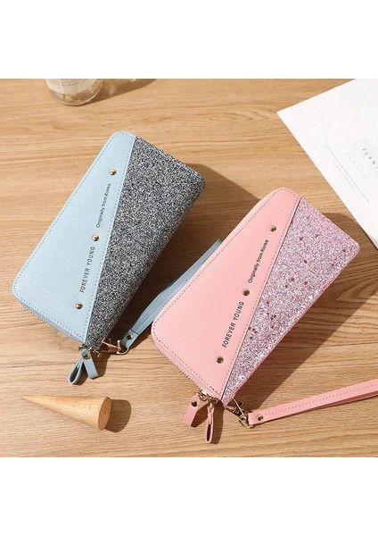 Bir Fermuar Pembe Tarzı Kadın Cüzdanları Bayan Uzun Para Çantaları Kart Sahibi Kadın Çift Fermuarlı Çantalar Billfold Cüzdan Burse Bileklik Para Çantaları Cep (Yurt Dışından) fırsatları