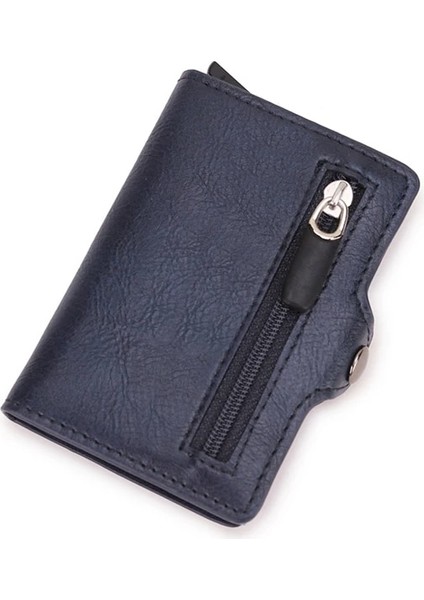 Mavi Stil Gravür Karbon Fiber Kredi Kartı Tutacağı Erkek Cüzdan Kılıfı Rfid Engelleme Pop Up Kart Sahibi Alüminyum Metal Minimalist Cüzdan Güvenli (Yurt Dışından)