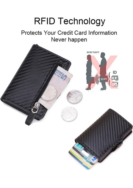 Mavi Stil Gravür Karbon Fiber Kredi Kartı Tutacağı Erkek Cüzdan Kılıfı Rfid Engelleme Pop Up Kart Sahibi Alüminyum Metal Minimalist Cüzdan Güvenli (Yurt Dışından) fırsatları