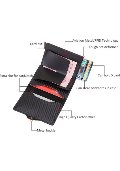 Mavi Stil Gravür Karbon Fiber Kredi Kartı Tutacağı Erkek Cüzdan Kılıfı Rfid Engelleme Pop Up Kart Sahibi Alüminyum Metal Minimalist Cüzdan Güvenli (Yurt Dışından) indirimleri