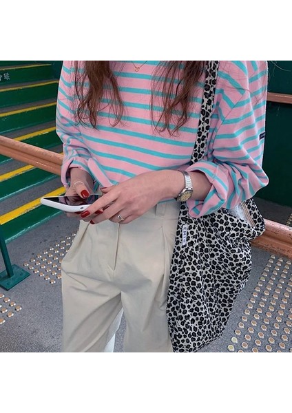 Kahverengi Leopar Tarzı 45X35CM Leopar Desen Kadın Tuval Omuz Messenger Çanta Öğrenci Kız Okul Tote Çanta Büyük Kapasiteli Bayanlar Eko Alışveriş Çantası (Yurt Dışından) fiyatları