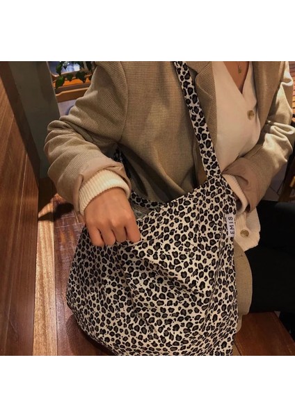 Kahverengi Leopar Tarzı 45X35CM Leopar Desen Kadın Tuval Omuz Messenger Çanta Öğrenci Kız Okul Tote Çanta Büyük Kapasiteli Bayanlar Eko Alışveriş Çantası (Yurt Dışından) indirimleri