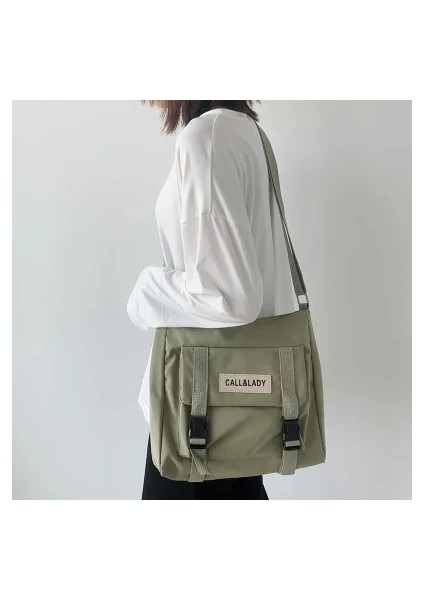Açık Yeşil Tarzı Naylon Su Geçirmez Kanvas Okul Çantası Şık Japon Tarzı Basit Postacı Çantası Kore Postacı Çantası (Yurt Dışından)