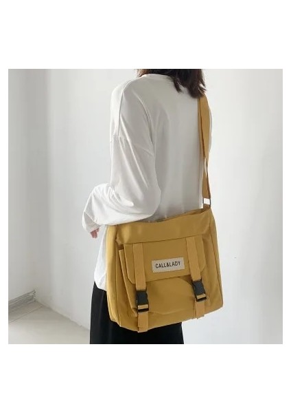 Sarı Stil Naylon Su Geçirmez Kanvas Okul Çantası Şık Japon Tarzı Basit Postacı Çantası Kore Postacı Çantası (Yurt Dışından)