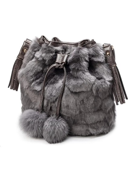 Gri Stil 25X24X13CM Moda Sonbahar Kış Kadın Omuz Çantası Leopar Peluş Kürk Tüylü Bayanlar Crossbody Çanta Kadın Püskül Topu Tote Bolsos Mujer Yeni (Yurt Dışından)