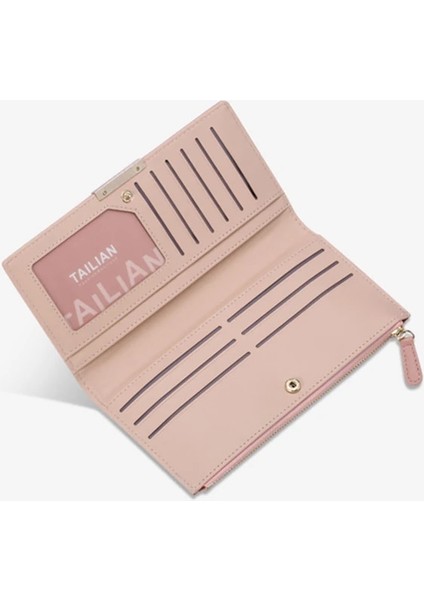 Pembe Tarzı Kadınlar Için Iki Katlı Uzun Cüzdan Kore Modası Kredi Kartı Tutacağı Madeni Para Cebi ile Deri Ince Cüzdandan Yapılmış Debriyaj Çanta (Yurt Dışından) modelleri
