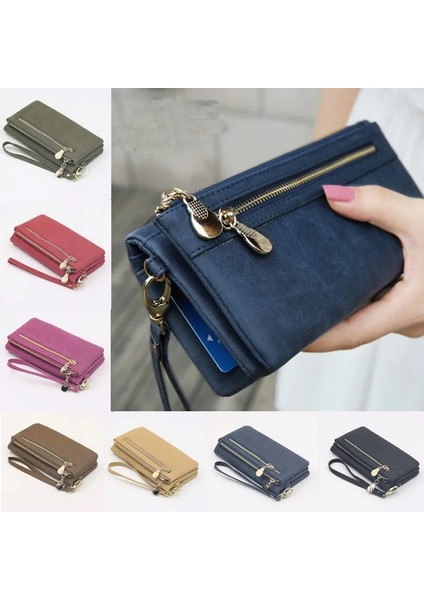 Mavi-2 Tarzı Moda Kadın Cüzdanları Donuk Lehçe Deri Cüzdan Çift Fermuarlı Gün Debriyaj Çanta Bileklik Portefeuille Çanta Carteira Feminina (Yurt Dışından) fiyatları