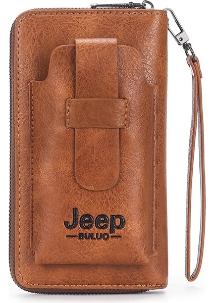Turuncu Tarzı Jeep Buluo Deri Erkek Debriyaj Cüzdan Çanta Telefon Için Çift Fermuarlı Lüks Cüzdan Deri Debriyaj Çanta Büyük Kapasiteli (Yurt Dışından)
