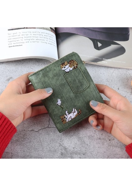 Pembe Tarzı Nakış Kedi Kadın Kısa Cüzdan Fermuar Bozuk Para Cüzdanı Kısa Kadın Cüzdan Kawaii Mini Kartları Kız Için Debriyaj Carteras Mujer (Yurt Dışından) modelleri