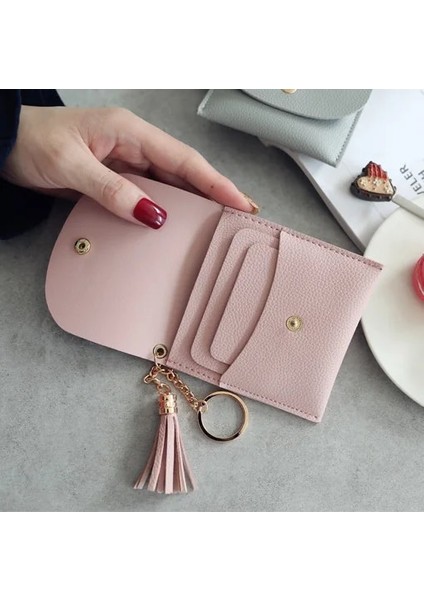 Koyu Pembe Tarzı Cüzdanlar Kadın Bozuk Para Cüzdanı Bayanlar Pu Deri Püskül ve Metal Yüzük Debriyaj Anahtarlık Ince Anahtar Çanta Kart Sahipleri Mini Kılıf (Yurt Dışından) indirimleri