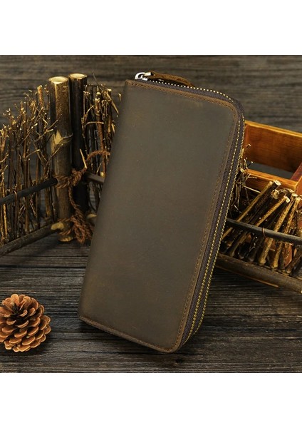 Çift Fermuar Koyu Stil Maheu Çift Fermuar Kadın Erkek Uzun Cüzdan Eski Deri Erkek Debriyaj Çanta Adam Telefon Kartı Co% Hakiki Deri Erkek Cüzdanı (Yurt Dışından) fırsatları