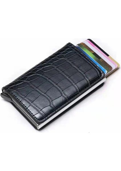 Timsah Desen Stili Rfid Güvenli Hırsızlığa Karşı Akıllı Cüzdan Ince Kimlik Kartları Tutacağı Unisex Otomatik Olarak Katı Metal Banka Kredi Kartları Tutacağı Iş Çantası (Yurt Dışından)