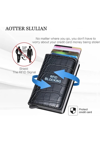 Timsah Desen Stili Rfid Güvenli Hırsızlığa Karşı Akıllı Cüzdan Ince Kimlik Kartları Tutacağı Unisex Otomatik Olarak Katı Metal Banka Kredi Kartları Tutacağı Iş Çantası (Yurt Dışından) fiyatları