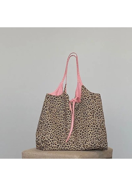 Leopar Tarzı 33X44CM Büyük Kapasiteli Kadın Kanvas Çanta Moda Leopar Desenli Kadın Omuz Çantaları Zıt Renkli Bayanlar Seyahat Rahat Tote (Yurt Dışından) modelleri