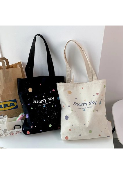 Fei Die Bir Stil Kadın Omuz Çantası Anvas Tote Çanta Kız Moda Fermuar ile Basit Büyük Kapasiteli Alışveriş Çantası Geniş Yıldızlı Gökyüzü Baskı Çanta (Yurt Dışından) fiyatları