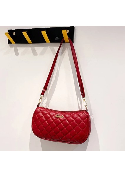 Kırmızı-2 Tarzı Gle Omuz Messenger Çanta Zinciri Basit Crossbody Çanta Yeni Moda Lingge Kabuk Çanta Kontrast Renk Kadın Çanta (Yurt Dışından)