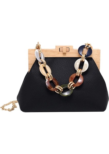 Beyaz Stil 25X11X18CM Ahşap Altın Klipsli Çanta Tasarımcısı Yeni Kişilik Ahşap Klipsli Messenger Çanta Renk Dain Kadın Omuz Çantası (Yurt Dışından) fiyatları