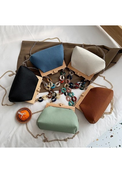 Beyaz Stil 25X11X18CM Ahşap Altın Klipsli Çanta Tasarımcısı Yeni Kişilik Ahşap Klipsli Messenger Çanta Renk Dain Kadın Omuz Çantası (Yurt Dışından) fırsatları