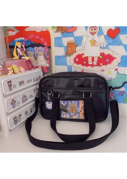 Siyah Stil Japon Kızlar Kawaii Jk Üniforma Okul El Çantası Kawaii Lolita Pu Çanta Üniversite Öğrencileri Messenger Çanta Cospaly Çantaları (Yurt Dışından)