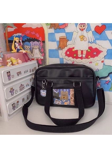 Siyah Stil Japon Kızlar Kawaii Jk Üniforma Okul El Çantası Kawaii Lolita Pu Çanta Üniversite Öğrencileri Messenger Çanta Cospaly Çantaları (Yurt Dışından) modelleri