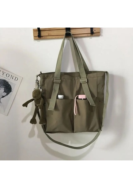 Green Pendant Style Su Geçirmez Çanta Büyük Kapasiteli Kanvas Çanta Kadın Haberci Koreli Öğrenci Harajuku Japon Tek Omuzlu Büyük Çanta Bez Çanta (Yurt Dışından)