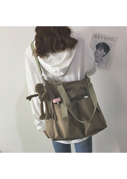 Green Pendant Style Su Geçirmez Çanta Büyük Kapasiteli Kanvas Çanta Kadın Haberci Koreli Öğrenci Harajuku Japon Tek Omuzlu Büyük Çanta Bez Çanta (Yurt Dışından) fiyatları