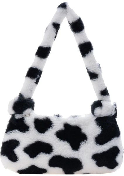 No.5 Tarzı Moda Kadın Inek Baskı Kalıp Çantaları Kadın Kış Peluş Koltukaltı Çantaları Leopar Zebra Desen Kabarık Bez Çantalar Küçük Çantalar (Yurt Dışından)