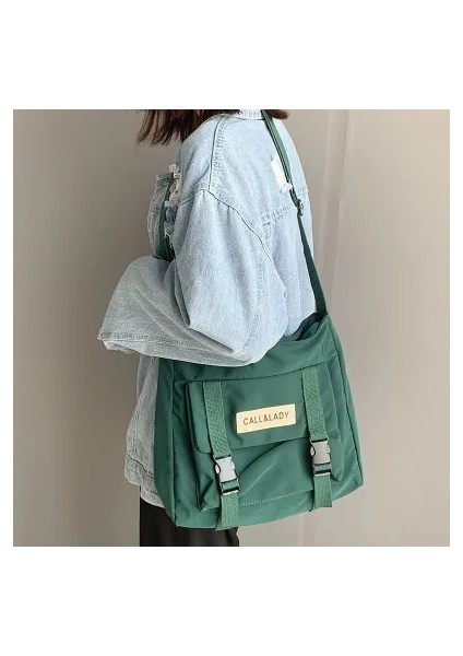 Derin Yeşil Tarzı Naylon Su Geçirmez Kanvas Okul Çantası Şık Japon Tarzı Basit Postacı Çantası Kore Postacı Çantası (Yurt Dışından)