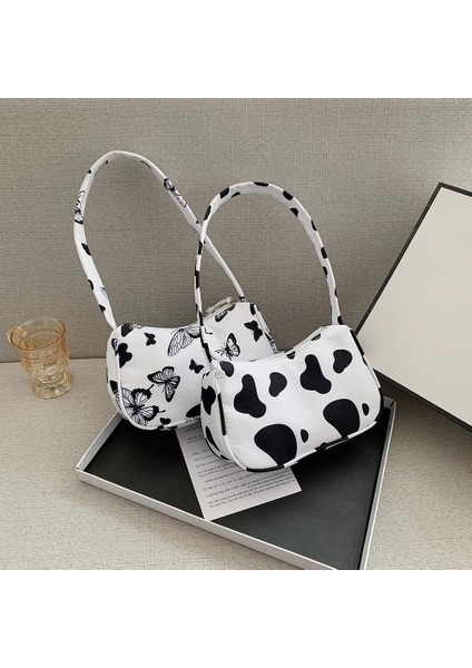 Leopar Tarzı Vintage Kadın Tuval Kelebek Inek Baskı Omuz Koltukaltı Çanta Rahat Bayan Çanta Kadın Seyahat Basit Üst-Kolu Çanta (Yurt Dışından) fırsatları