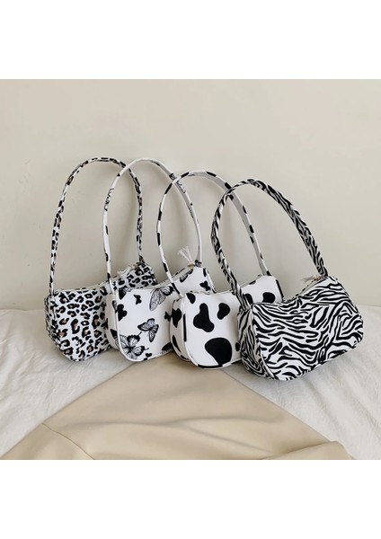 Leopar Tarzı Vintage Kadın Tuval Kelebek Inek Baskı Omuz Koltukaltı Çanta Rahat Bayan Çanta Kadın Seyahat Basit Üst-Kolu Çanta (Yurt Dışından) indirimleri