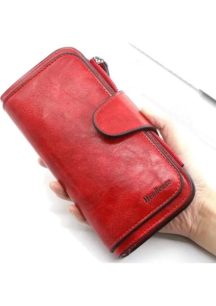 Kırmızı Stil Deriden Yapılmış Kadın Cüzdanı Cüzdanlar Üç Katlı Vıntage Bayan Cüzdanlar Cep Telefonu Çanta Bayan Bozuk Para Cüzdanı Carteira Feminina (Yurt Dışından)