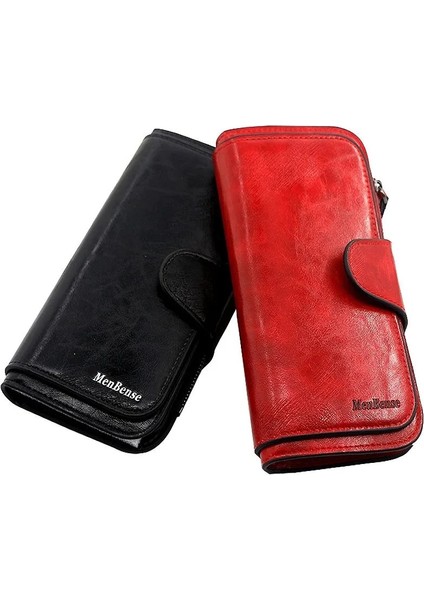 Kırmızı Stil Deriden Yapılmış Kadın Cüzdanı Cüzdanlar Üç Katlı Vıntage Bayan Cüzdanlar Cep Telefonu Çanta Bayan Bozuk Para Cüzdanı Carteira Feminina (Yurt Dışından) fırsatları
