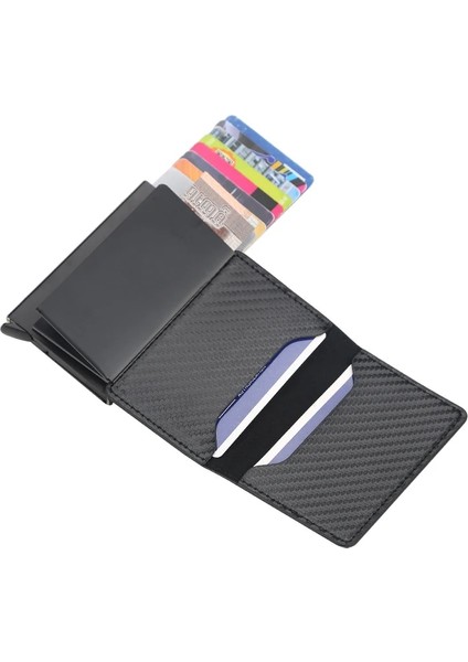 Küçük Siyah Stil Yeni Karbon Fiber Kart Sahibinin Cüzdan Erkekler Rfid Siyah Sihirli Üç Katlı Deri Ince Mini Cüzdan Küçük Para Çantası Erkek Çantalar (Yurt Dışından) fırsatları
