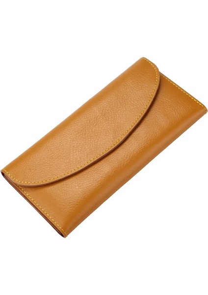Sarı Stil Hakiki Deri Kadın Cüzdan Moda Düz Renk Bozuk Para Cüzdanı Çok Fonksiyonlu Dana Kadın Uzun Kadın Çantalar Fermuar Kart Sahibinin (Yurt Dışından)