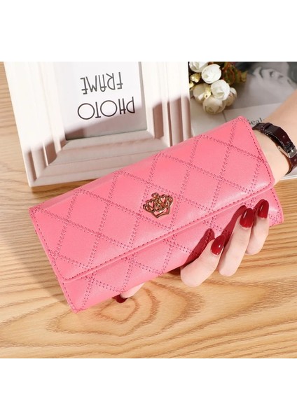 Koyu Pembe Tarzı Kadın Cüzdanı Bayan Debriyaj Deri Ekose Çile Kadın Cüzdanları Uzun Boylu Kart Sahibinin Telefon Çantası Para Sikke Cebi Bayan Çantalar (Yurt Dışından)