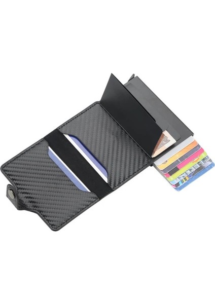 Karbon Fiber 01 Stili Erkekler Için Akıllı Cüzdan Rfid Alüminyum Alaşım Akıllı Cüzdan Pop Up Moda Çanta Kredi Kartı Tutacağı Erkekler Küçük Mini Cüzdan Bozuk Para Cüzdanı (Yurt Dışından) fırsatları