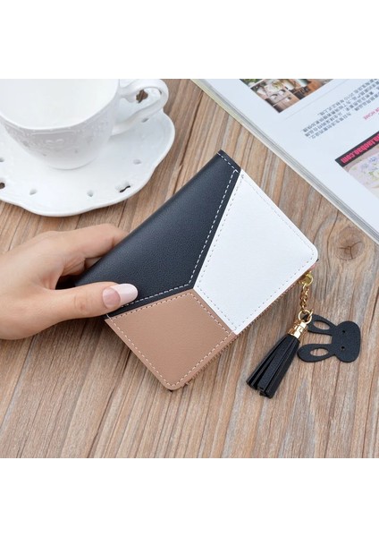 Siyah Stil Yeni Varış Cüzdan Kısa Kadın Cüzdanları Fermuarlı Çanta Patchwork Moda Panelli Cüzdanlar Trendy Bozuk Para Cüzdanı Kart Sahibinin Deri (Yurt Dışından)