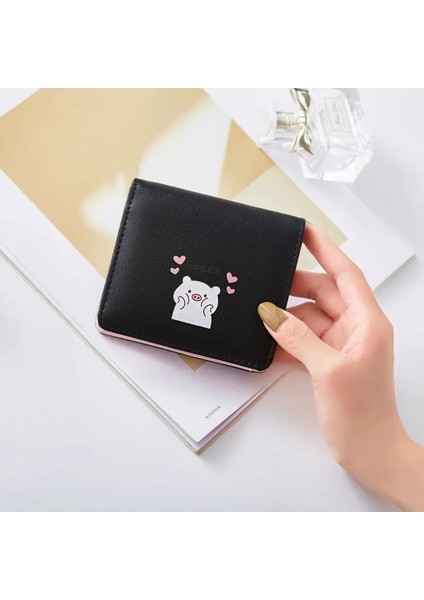 Domuz Siyah Tarzı Cüzdan Kadın Karikatür Baskılı Para Çantaları Bayan Tatlı Pembe Kawaii Mini Çanta Bozuk Para Cüzdanı Kartlık Moda Kız Katlanabilir Yeni (Yurt Dışından)