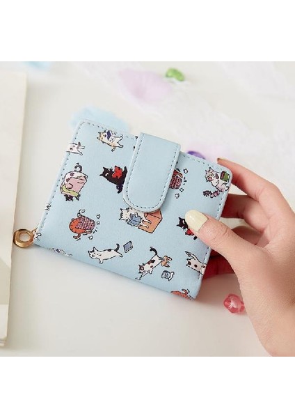 Baskılı Mavi Stil Cüzdan Kadın Karikatür Baskılı Para Çantaları Bayan Tatlı Pembe Kawaii Mini Çanta Bozuk Para Cüzdanı Kartlık Moda Kız Katlanabilir Yeni (Yurt Dışından)