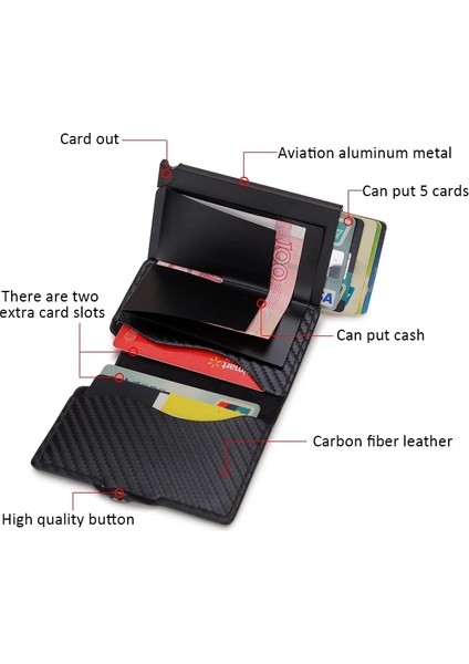 Siyah Kırmızı Kasa Stili Dıenqı Karbon Fiber Kart Sahipleri Cüzdan Erkek Deri Mini Ince Cüzdan Para Çantası Metal Rfıd Kadın Ince Küçük Akıllı Vale (Yurt Dışından) indirimleri