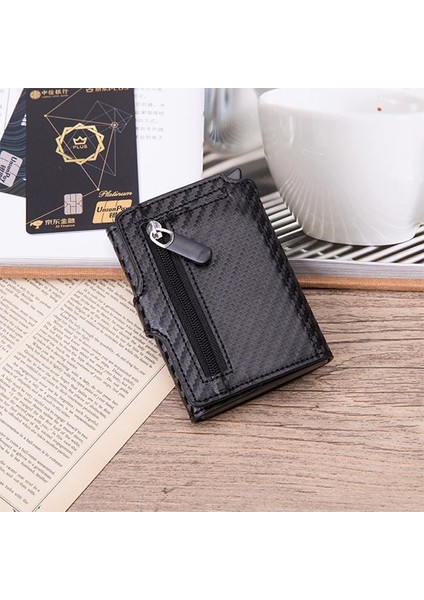 Tanxian Siyah X-59 Stili Zovyvol Rfıd Seyahat Cüzdanı Bozuk Para Cüzdanı En Li Erkekler Akıllı Cüzdan Moda Düğmesi Para Çantası Metal Alüminyum Oto Pop-Up (Yurt Dışından)