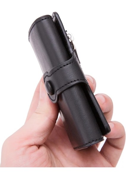 Tanxian Siyah X-59 Stili Zovyvol Rfıd Seyahat Cüzdanı Bozuk Para Cüzdanı En Li Erkekler Akıllı Cüzdan Moda Düğmesi Para Çantası Metal Alüminyum Oto Pop-Up (Yurt Dışından) modelleri