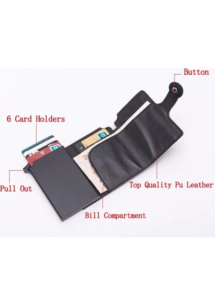 Tanxian Siyah X-59 Stili Zovyvol Rfıd Seyahat Cüzdanı Bozuk Para Cüzdanı En Li Erkekler Akıllı Cüzdan Moda Düğmesi Para Çantası Metal Alüminyum Oto Pop-Up (Yurt Dışından) indirimleri