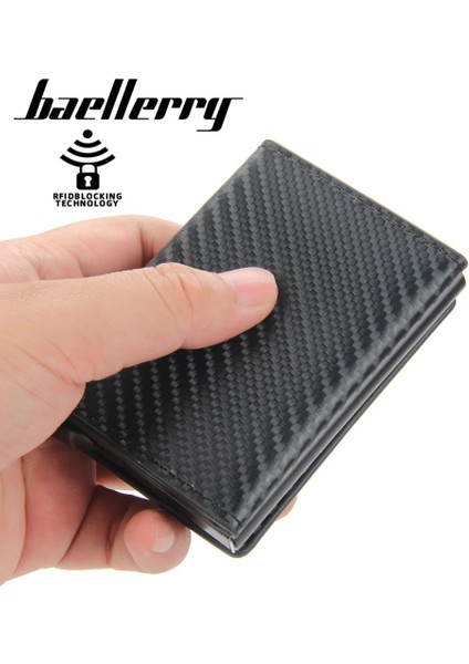 No.5 Tarzı Karbon Fiber Kart Sahibinin Cüzdan Erkekler Rfid Siyah Sihirli Üç Katlı Deri Ince Mini Cüzdan Küçük Para Çantası Erkek Çantalar (Yurt Dışından) fırsatları