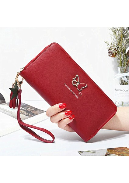 Kırmızı Stil Moda Kelebek Kadın Cüzdan Bilek Kolu Telefon Kılıfı Uzun Bölüm Para Cebi Kılıfı Çanta Kadın Çanta Kart Sahibinin (Yurt Dışından) fiyatları