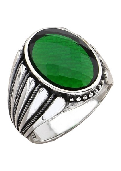 Erkek Yüzük Gümüş 925 Düz Desenli Oval Taşlı