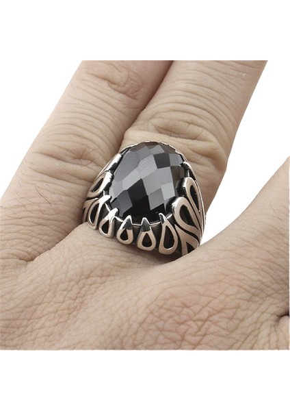 Erkek Yüzük Gümüş 925 Damlacıklı Motifli Oval Taşlı fiyatları