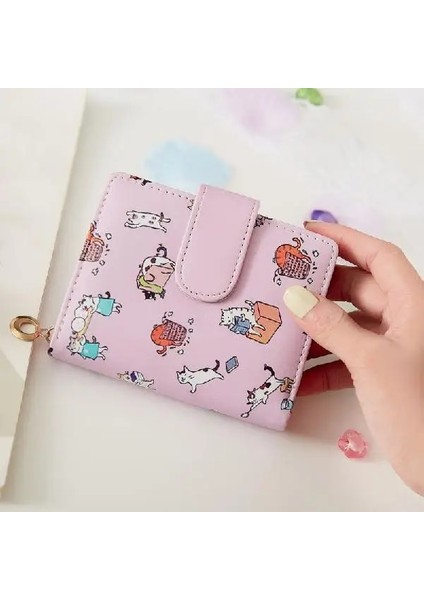 Baskılı Mor Tarzı Cüzdan Kadın Karikatür Baskılı Para Çantaları Bayan Tatlı Pembe Kawaii Mini Çanta Bozuk Para Cüzdanı Kartlık Moda Kız Katlanabilir Yeni (Yurt Dışından)
